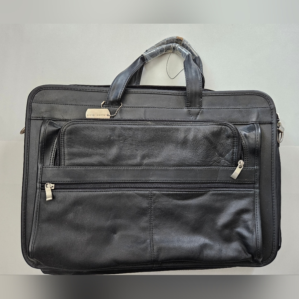 Vintage - NWT Perry Ellis Black Leather Briefcase
